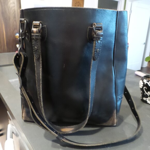 FOSSIL HEAVY GLOVE EATHER DARK BROWN DISTRESSED LG TOTE BAG - Picture 3 of 7